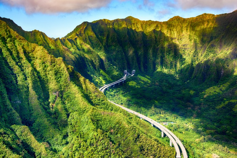 Aerial View Of Interstate H 3 Near Honolulu